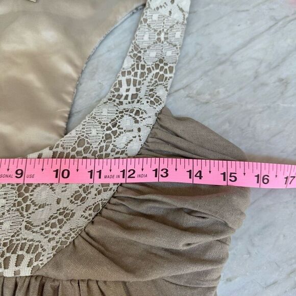 Anthropologie Molly New York Dress beige Gold Empire Waist Linen blend size 2 - Picture 5 of 8